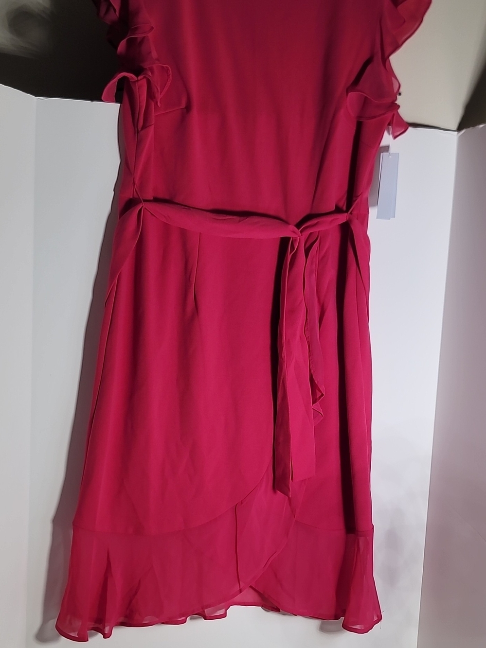 Tie-Waist Ruffle Midi Dress in Bright Pink